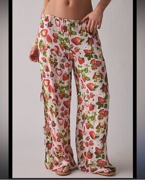 Strawberry Print Wide Leg Lounge Pants - Pink urban outfitters